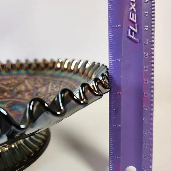 Fenton Carnival Glass Bowl Iridescent Ruffled Edge Hearts Pattern 11" Bowl - Picture 12 of 12